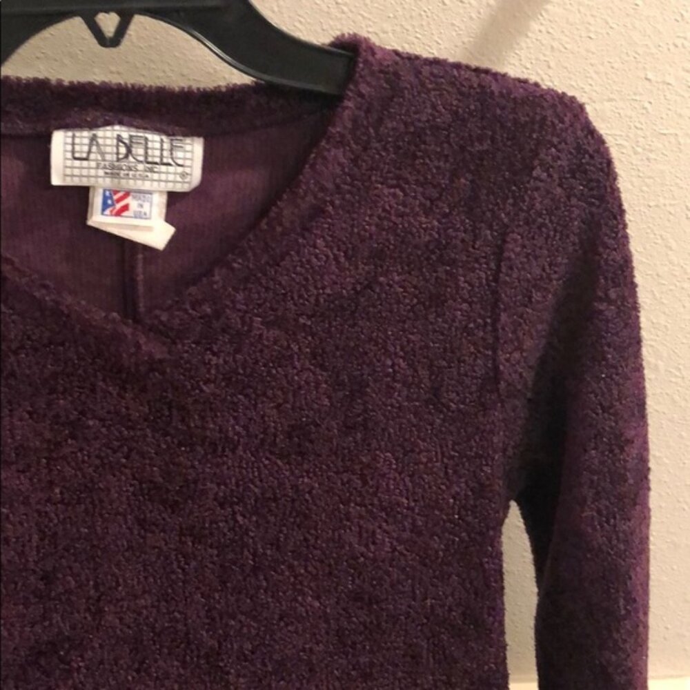Vintage La Belle 80's teddy textured v-neck long sleeve fit and flare mini dress